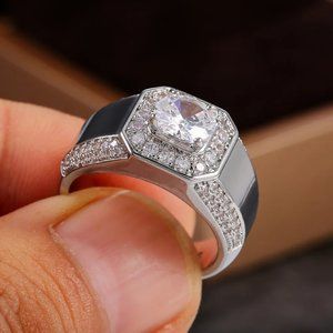 Stunning 1.50Ctw. Men's Diamond Ring .925 Solid Sterling Silver